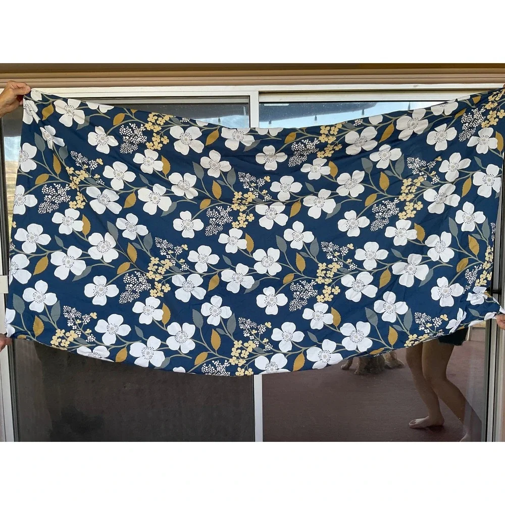 The Company Store Adley Twin Fitted Sheet Botanical Floral Navy Cotton Fabric